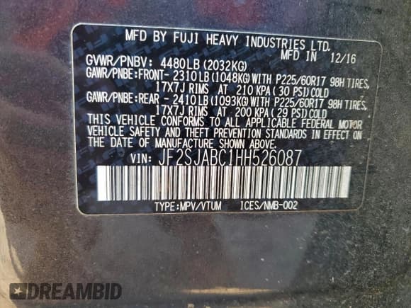 ✅ 2017 Subaru Forester • VIN: JF2SJABC1HH526087 • Lot: 93277485. Listed on Copart with 89,647 mi. Free auction sales archive from the USA and detailed vehicle history report at DreamBid. Image 12.