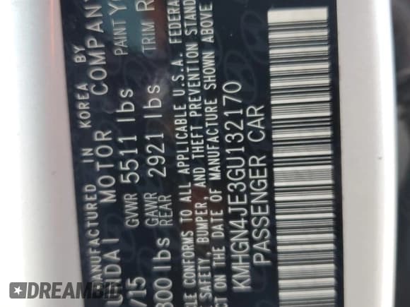 ✅ 2016 Hyundai Genesis 3.8L • VIN: KMHGN4JE3GU132170 • Lot: 65927365. Listed on Copart with 98,637 mi. Free auction sales archive from the USA and detailed vehicle history report at DreamBid. Image 12.