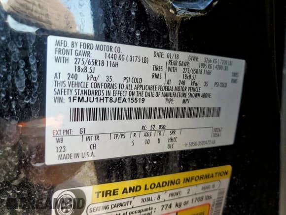 ✅ 2018 Ford Expedition XLT • VIN: 1FMJU1HT8JEA15519 • Lot: 85301665. Listed on Copart with 134,380 mi. Free auction sales archive from the USA and detailed vehicle history report at DreamBid. Image 14.