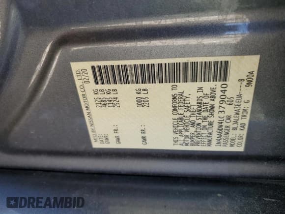 ✅ 2020 Nissan Maxima SL • VIN: 1N4AA6DV4LC379040 • Lot: 49603235. Listed on Copart with 39,057 mi. Free auction sales archive from the USA and detailed vehicle history report at DreamBid. Image 14.