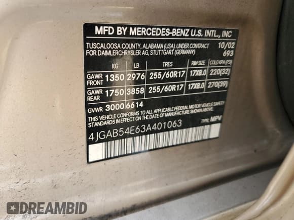 ✅ 2003 Mercedes-Benz M 320 • VIN: 4JGAB54E63A401063 • Лот: 83886535. Опубликован ранее на Copart с пробегом 232 295 миль. Бесплатный доступ к архиву аукционных продаж из США и подробный отчёт об истории автомобиля на DreamBid. Изображение 13.