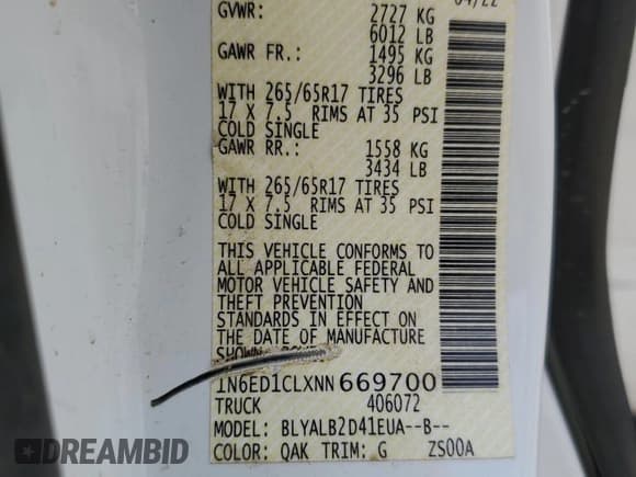 ✅ 2022 Nissan Frontier S • VIN: 1N6ED1CLXNN669700 • Lot: 60488935. Listed on Copart with 16,493 mi. Free auction sales archive from the USA and detailed vehicle history report at DreamBid. Image 24.