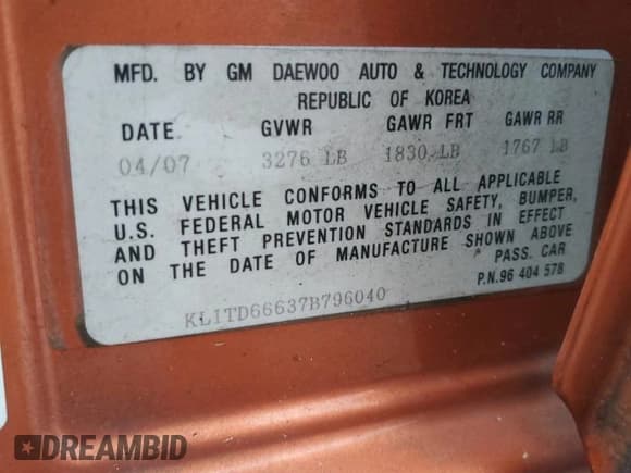 ✅ 2007 Chevrolet Aveo LS • VIN: KL1TD66637B796040 • Лот: 86846904. Опубликован ранее на Copart с пробегом 149 647 миль. Бесплатный доступ к архиву аукционных продаж из США и подробный отчёт об истории автомобиля на DreamBid. Изображение 12.