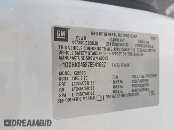 ✅ 2007 Chevrolet Silverado 2500HD 1LT • VIN: 1GCHK24687E541687 • Lot: 42593318. Wystawiony na IAAI z przebiegiem 193 652 mil. Bezpłatny archiwum sprzedaży aukcyjnych z USA i szczegółowy raport historii pojazdu na DreamBid. Zdjęcie 9.