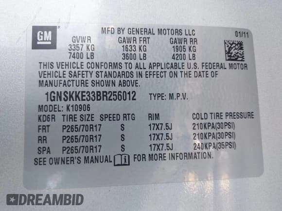✅ 2011 Chevrolet Suburban LTZ • VIN: 1GNSKKE33BR256012 • Lot: 43594284. Listed on IAAI with 241,540 mi. Free auction sales archive from the USA and detailed vehicle history report at DreamBid. Image 9.