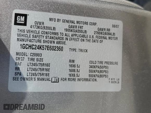 ✅ 2007 Chevrolet Silverado 2500HD Work Truck • VIN: 1GCHC24K57E602360 • Лот: 58250395. Опубликован ранее на Copart с пробегом 163 773 миль. Бесплатный доступ к архиву аукционных продаж из США и подробный отчёт об истории автомобиля на DreamBid. Изображение 12.