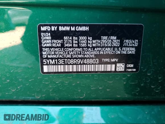 ✅ 2024 BMW X5 M Competition • VIN: 5YM13ET08R9V48803 • Лот: 62484574. Опубликован ранее на Copart с пробегом 6 095 миль. Бесплатный доступ к архиву аукционных продаж из США и подробный отчёт об истории автомобиля на DreamBid. Изображение 15.