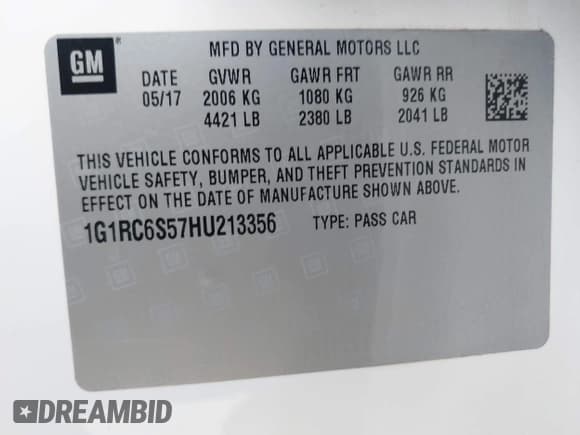 ✅ 2017 Chevrolet Volt LT • VIN: 1G1RC6S57HU213356 • Lot: 43655950. Listed on IAAI with 84,587 mi. Free auction sales archive from the USA and detailed vehicle history report at DreamBid. Image 9.