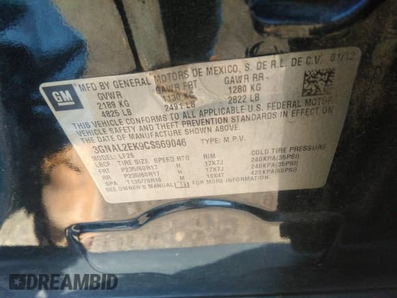 ✅ 2012 Chevrolet Captiva Sport LS • VIN: 3GNAL2EK9CS569046 • Lot: 43154720. Wystawiony na IAAI z przebiegiem 141 112 mil. Bezpłatny archiwum sprzedaży aukcyjnych z USA i szczegółowy raport historii pojazdu na DreamBid. Zdjęcie 9.