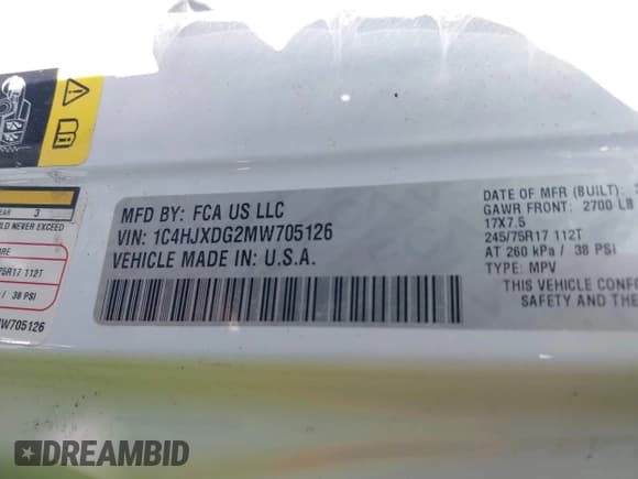 ✅ 2021 Jeep Wrangler Unlimited Sport S • VIN: 1C4HJXDG2MW705126 • Лот: 42048244. Опубликован ранее на IAAI с пробегом 34 317 миль. Бесплатный доступ к архиву аукционных продаж из США и подробный отчёт об истории автомобиля на DreamBid. Изображение 9.