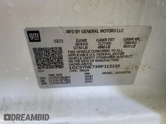 ✅ 2024 Chevrolet Silverado 2500HD LT • VIN: 1GC5YNE73RF113100 • Lot: 81157164. Listed on Copart with 35,752 mi. Free auction sales archive from the USA and detailed vehicle history report at DreamBid. Image 12.