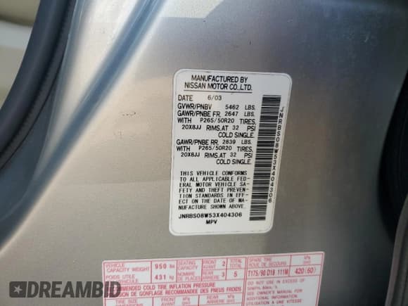 ✅ 2003 Infiniti FX Options • VIN: JNRBS08W53X404306 • Lot: 63975765. Listed on Copart with Not provided. Free auction sales archive from the USA and detailed vehicle history report at DreamBid. Image 13.