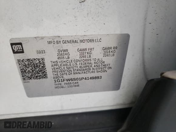 ✅ 2023 Chevrolet Bolt EV 1LT • VIN: 1G1FW6S01P4149893 • Лот: 73605174. Опубликован ранее на Copart с пробегом 54 130 миль. Бесплатный доступ к архиву аукционных продаж из США и подробный отчёт об истории автомобиля на DreamBid. Изображение 13.