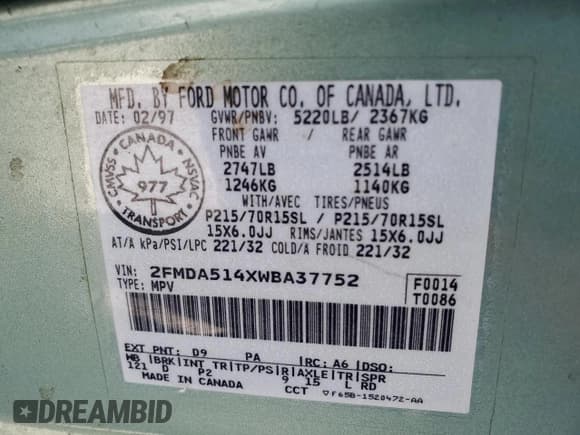 ✅ 1998 Ford Windstar GL • VIN: 2FMDA514XWBA37752 • Lot: 46063335. Listed on Copart with 211,145 mi. Free auction sales archive from the USA and detailed vehicle history report at DreamBid. Image 13.