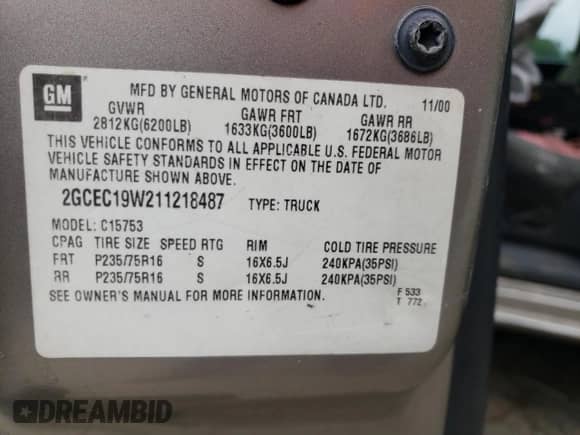 ✅ 2001 Chevrolet Silverado 1500 • VIN: 2GCEC19W211218487 • Lot: 53345414. Wystawiony na Copart z przebiegiem 351 214 mil mil. Skorzystaj z bezpłatnego archiwum sprzedaży aukcyjnych z USA i zobacz szczegółowy raport historii pojazdu na DreamBid. Zdjęcie 15.