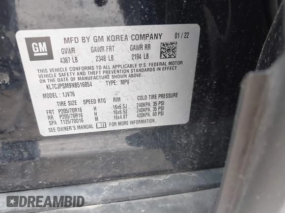 ✅ 2022 Chevrolet Trax LT • VIN: KL7CJPSM9NB516854 • Lot: 42344457. Wystawiony na IAAI z przebiegiem 14 000 mil. Bezpłatny archiwum sprzedaży aukcyjnych z USA i szczegółowy raport historii pojazdu na DreamBid. Zdjęcie 9.