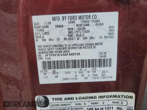 ✅ 2010 Ford F-150 XL • VIN: 1FTFW1EV3AFA85725 • Lot: 58799035. Listed on Copart with 245,116 mi. Free auction sales archive from the USA and detailed vehicle history report at DreamBid. Image 12.