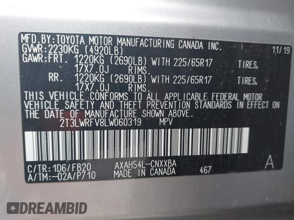 ✅ 2020 Toyota RAV4 Hybrid LE • VIN: 2T3LWRFV8LW060319 • Лот: 43329124. Опубликован ранее на IAAI с пробегом 77 870 миль. Бесплатный доступ к архиву аукционных продаж из США и подробный отчёт об истории автомобиля на DreamBid. Изображение 9.