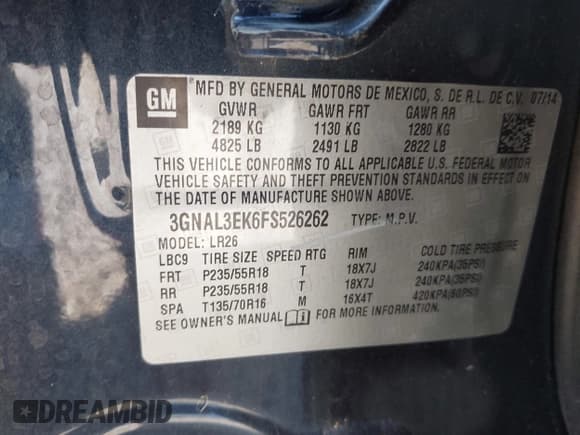 ✅ 2015 Chevrolet Captiva Sport LT • VIN: 3GNAL3EK6FS526262 • Lot: 42728412. Wystawiony na IAAI z przebiegiem 120 859 mil. Bezpłatny archiwum sprzedaży aukcyjnych z USA i szczegółowy raport historii pojazdu na DreamBid. Zdjęcie 9.