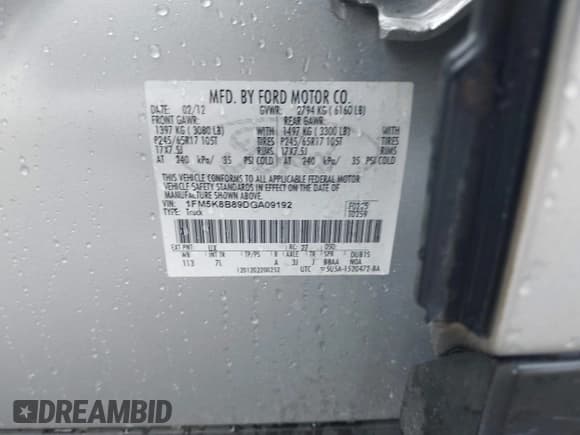 ✅ 2013 Ford Explorer • VIN: 1FM5K8B89DGA09192 • Lot: 42294447. Listed on IAAI with 237,510 mi. Free auction sales archive from the USA and detailed vehicle history report at DreamBid. Image 9.