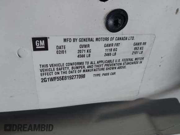 ✅ 2001 Chevrolet Impala • VIN: 2G1WF55E819277098 • Лот: 42739300. Опубликован ранее на IAAI с пробегом 106 488 миль. Бесплатный доступ к архиву аукционных продаж из США и подробный отчёт об истории автомобиля на DreamBid. Изображение 9.