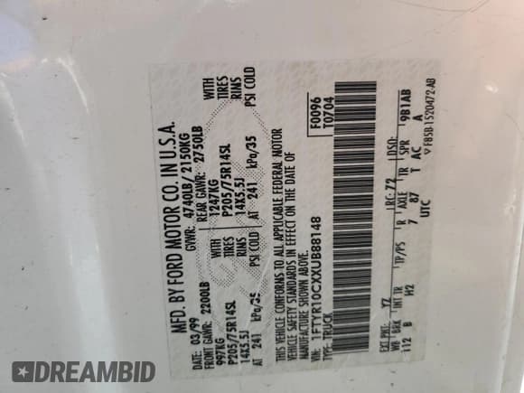 ✅ 1999 Ford Ranger XL • VIN: 1FTYR10CXXUB88148 • Lot: 84800485. Wystawiony na Copart z przebiegiem 136 531 mil. Bezpłatny archiwum sprzedaży aukcyjnych z USA i szczegółowy raport historii pojazdu na DreamBid. Zdjęcie 12.