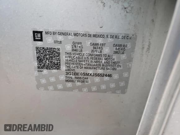 ✅ 2018 Chevrolet Cruze LT • VIN: 3G1BE6SMXJS652446 • Lot: 45147883. Listed on Copart with 88,062 mi. Free auction sales archive from the USA and detailed vehicle history report at DreamBid. Image 12.