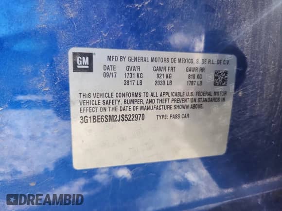 2018 Chevrolet Cruze LT z VIN 3G1BE6SM2JS522970, wystawiony jako Copart lot #87227265 z przebiegiem 94 043 mil mil oraz Czysty tytuł • Clean title. Historia ofert i sprzedaży dostępna na DreamBid. Obrazek 12.