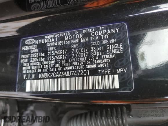 2021 Hyundai Kona SEL z VIN KM8K2CAA9MU747201, wystawiony jako Copart lot #54687255 z przebiegiem 34 206 mil mil oraz Szkoda całkowita • Salvage title. Historia ofert i sprzedaży dostępna na DreamBid. Obrazek 13.