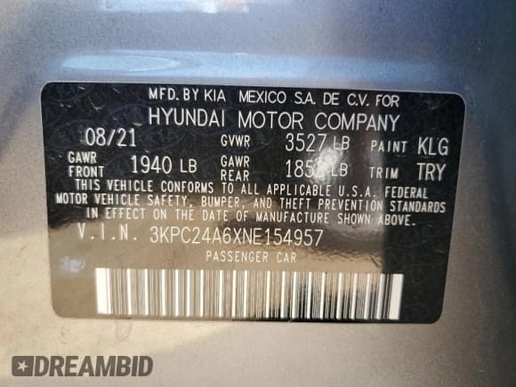 ✅ 2022 Hyundai Accent SE • VIN: 3KPC24A6XNE154957 • Лот: 84406545. Опубликован ранее на Copart с пробегом 22 963 миль. Бесплатный доступ к архиву аукционных продаж из США и подробный отчёт об истории автомобиля на DreamBid. Изображение 12.