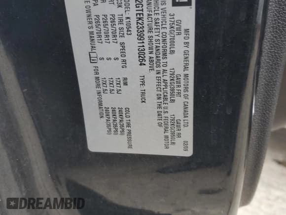 ✅ 2009 GMC Sierra 1500 • VIN: 2GTEK233991130264 • Lot: 63984405. Wystawiony na Copart z przebiegiem 136 134 mil. Bezpłatny archiwum sprzedaży aukcyjnych z USA i szczegółowy raport historii pojazdu na DreamBid. Zdjęcie 12.