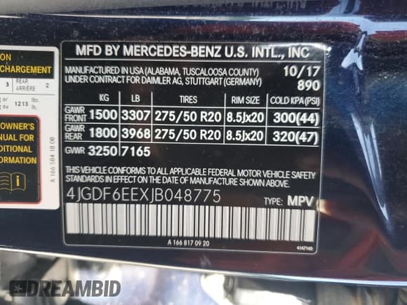 ✅ 2018 Mercedes-Benz GLS 450 • VIN: 4JGDF6EEXJB048775 • Lot: 62065095. Listed on Copart with Not provided. Free auction sales archive from the USA and detailed vehicle history report at DreamBid. Image 13.