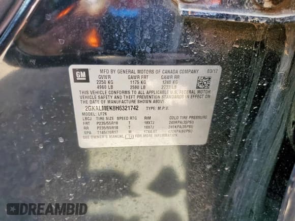 ✅ 2017 GMC Terrain SLE • VIN: 2GKALMEK8H6321742 • Lot: 80844785. Listed on Copart with 83,048 mi. Free auction sales archive from the USA and detailed vehicle history report at DreamBid. Image 13.