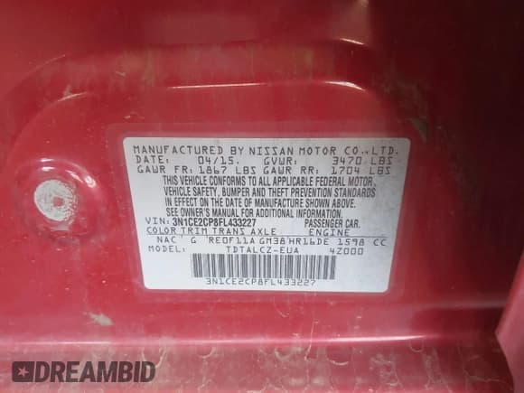 ✅ 2015 Nissan Note S Plus • VIN: 3N1CE2CP8FL433227 • Lot: 43370072. Listed on IAAI with 123,916 mi. Free auction sales archive from the USA and detailed vehicle history report at DreamBid. Image 9.