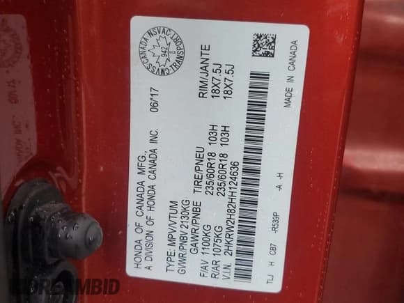 ✅ 2017 Honda CR-V EX-L • VIN: 2HKRW2H82HH124636 • Lot: 90012615. Listed on Copart with 199,065 mi. Free auction sales archive from the USA and detailed vehicle history report at DreamBid. Image 14.