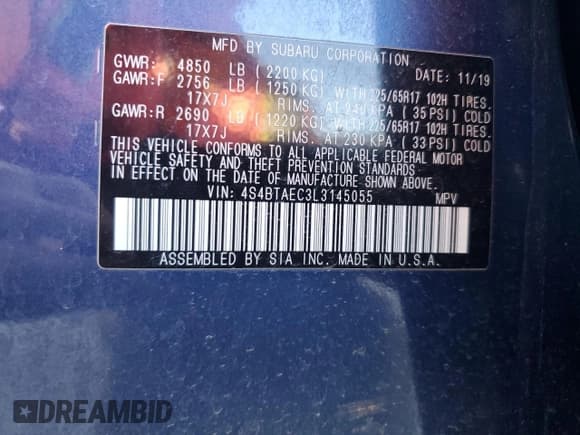 ✅ 2020 Subaru Outback Premium • VIN: 4S4BTAEC3L3145055 • Lot: 91105725. Listed on Copart with 163,394 mi. Free auction sales archive from the USA and detailed vehicle history report at DreamBid. Image 13.