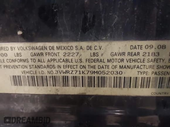 ✅ 2009 Volkswagen Jetta SE • VIN: 3VWRZ71K79M052030 • Lot: 41442941. Listed on IAAI with 171,094 mi. Free auction sales archive from the USA and detailed vehicle history report at DreamBid. Image 9.