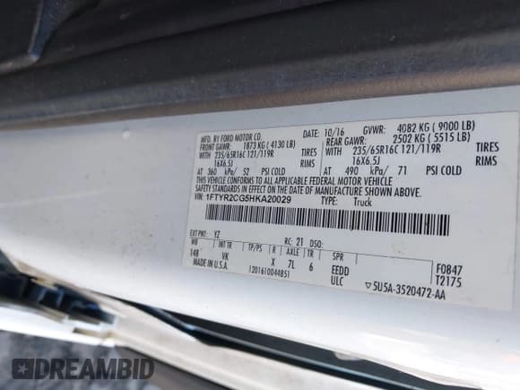 ✅ 2017 Ford Transit • VIN: 1FTYR2CG5HKA20029 • Lot: 43415861. Listed on IAAI with 294,385 mi. Free auction sales archive from the USA and detailed vehicle history report at DreamBid. Image 9.