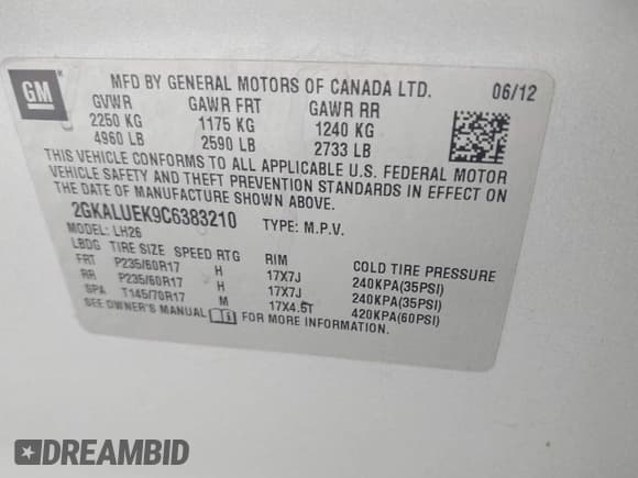 ✅ 2012 GMC Terrain SLT-1 • VIN: 2GKALUEK9C6383210 • Lot: 43549838. Wystawiony na IAAI z przebiegiem 194 500 mil. Bezpłatny archiwum sprzedaży aukcyjnych z USA i szczegółowy raport historii pojazdu na DreamBid. Zdjęcie 9.