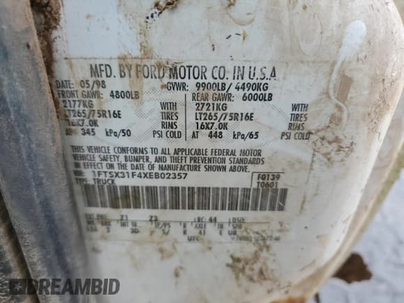 ✅ 1999 Ford F-350 XL • VIN: 1FTSX31F4XEB02357 • Лот: 69101464. Опубликован ранее на Copart с пробегом Не указан. Бесплатный доступ к архиву аукционных продаж из США и подробный отчёт об истории автомобиля на DreamBid. Изображение 12.