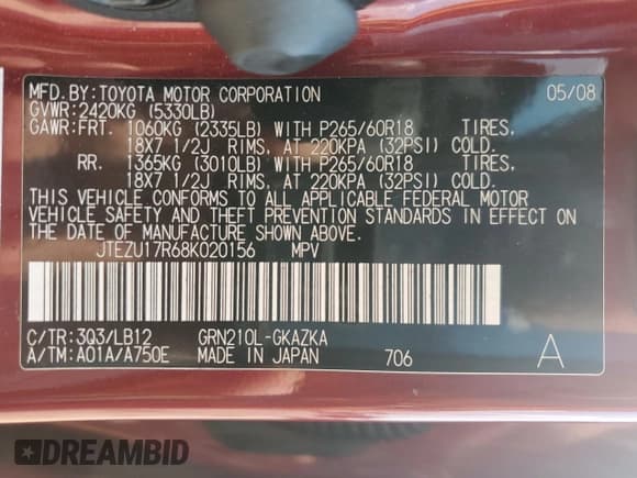 ✅ 2008 Toyota 4Runner Limited • VIN: JTEZU17R68K020156 • Lot: 81576655. Wystawiony na Copart z przebiegiem 233 166 mil. Bezpłatny archiwum sprzedaży aukcyjnych z USA i szczegółowy raport historii pojazdu na DreamBid. Zdjęcie 14.