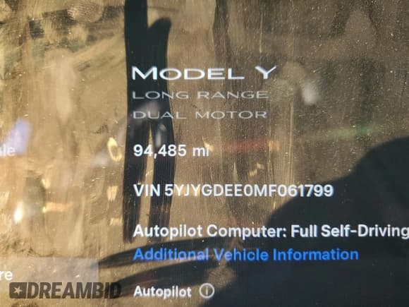 ✅ 2021 Tesla Model Y Long Range • VIN: 5YJYGDEE0MF061799 • Lot: 92038505. Wystawiony na Copart z przebiegiem 94 485 mil. Bezpłatny archiwum sprzedaży aukcyjnych z USA i szczegółowy raport historii pojazdu na DreamBid. Zdjęcie 9.