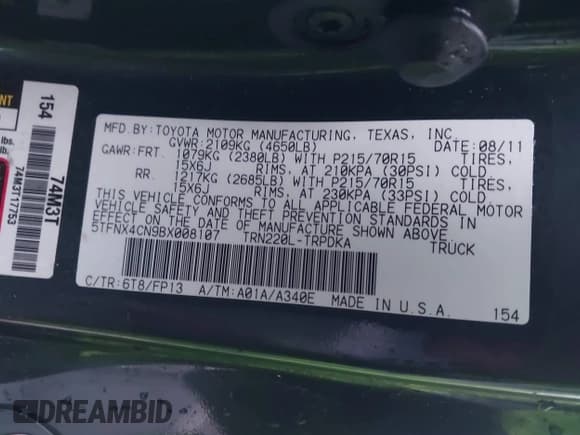 ✅ 2011 Toyota Tacoma • VIN: 5TFNX4CN9BX008107 • Lot: 43610146. Listed on IAAI with 120,891 mi. Free auction sales archive from the USA and detailed vehicle history report at DreamBid. Image 9.