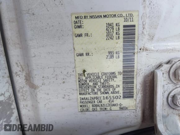 ✅ 2012 Nissan Altima S • VIN: 1N4AL2AP8CC165502 • Лот: 43740946. Опубликован ранее на IAAI с пробегом 122 540 миль. Бесплатный доступ к архиву аукционных продаж из США и подробный отчёт об истории автомобиля на DreamBid. Изображение 9.