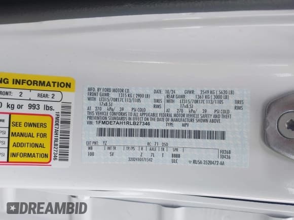 ✅ 2024 Ford Bronco Big Bend • VIN: 1FMDE7AH1RLB27346 • Lot: 43539470. Listed on IAAI with 5,087 mi. Free auction sales archive from the USA and detailed vehicle history report at DreamBid. Image 9.