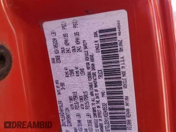 1999 Dodge Dakota SLT z VIN 1B7GL22X1XS249532, wystawiony jako Copart lot #56391484 z przebiegiem 154 117 mil mil oraz Szkoda całkowita • Salvage title. Historia ofert i sprzedaży dostępna na DreamBid. Obrazek 12.