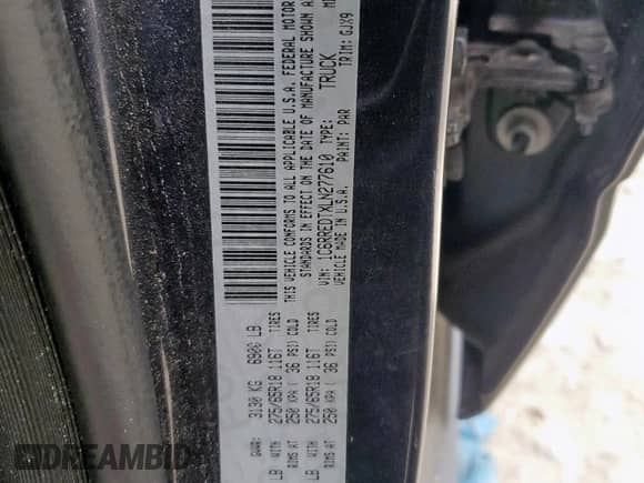 2020 Ram 1500 Laramie with VIN 1C6RREDTXLN277610, listed as a Copart auction lot 59911485 with 122,315 mi miles and Clean title. Bid and sale history available at DreamBid. Image 12.