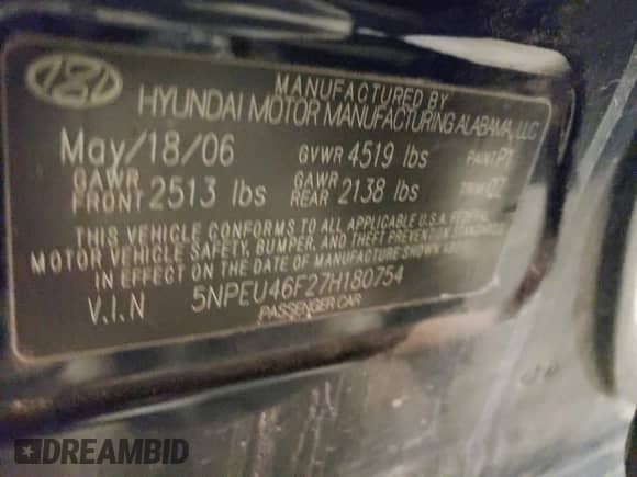 2007 Hyundai Sonata SE z VIN 5NPEU46F27H180754, wystawiony jako Copart lot #71385904 z przebiegiem 208 394 mil mil oraz Szkoda całkowita • Salvage title. Historia ofert i sprzedaży dostępna na DreamBid. Obrazek 12.