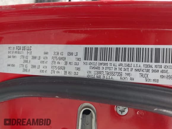 ✅ 2019 Ram 1500 SLT • VIN: 1C6RR7LT6KS527356 • Lot: 42314994. Listed on IAAI with 89,126 mi. Free auction sales archive from the USA and detailed vehicle history report at DreamBid. Image 9.