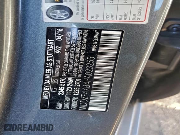 ✅ 2017 Mercedes-Benz E 300 Luxury • VIN: WDDZF4KB4HA023255 • Lot: 94088505. Listed on Copart with 39,575 mi. Free auction sales archive from the USA and detailed vehicle history report at DreamBid. Image 12.